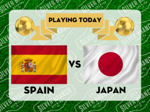 Image Spain flag next to Japan flag to promote watching the world cup at Silver Branch