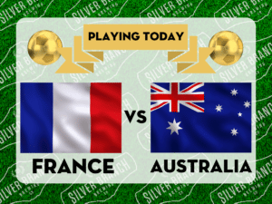 Image France flag next to Australia flag to promote watching the world cup at Silver Branch