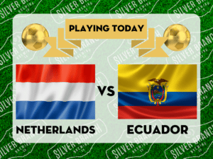 Image Netherlands flag next to Ecuador flag to promote watching the world cup at Silver Branch
