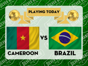 Image Cameroon flag next to Brazil flag to promote watching the world cup at Silver Branch